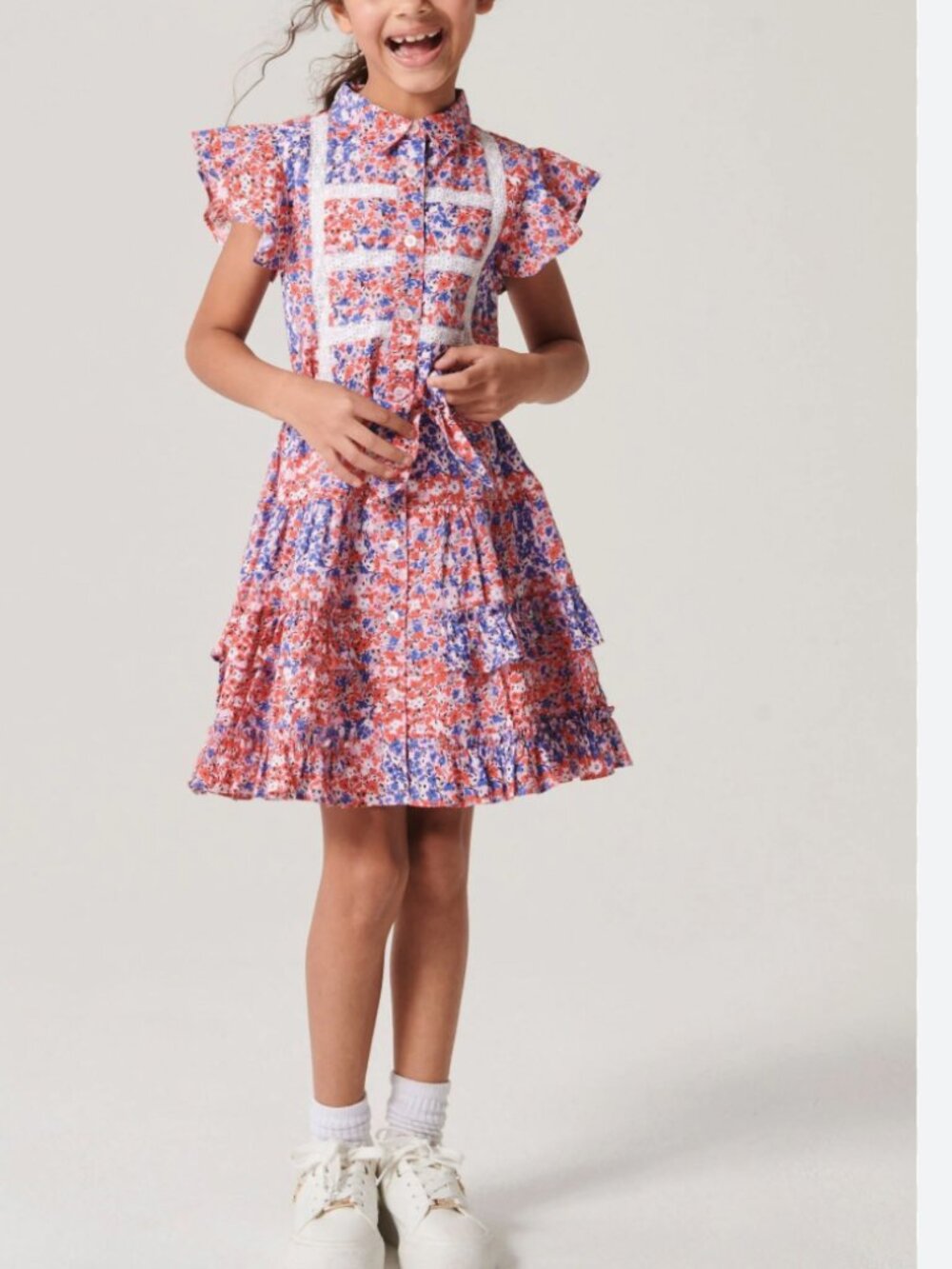 ✨🌸 River Island Girls’ Floral Ruffle Shirt Dress –  Size 8Y🌸✨